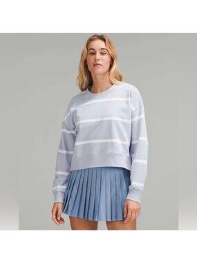 Lululemon Perfectly Oversized Cropped Crew 10 *Stripe Boundless Blue Linen White